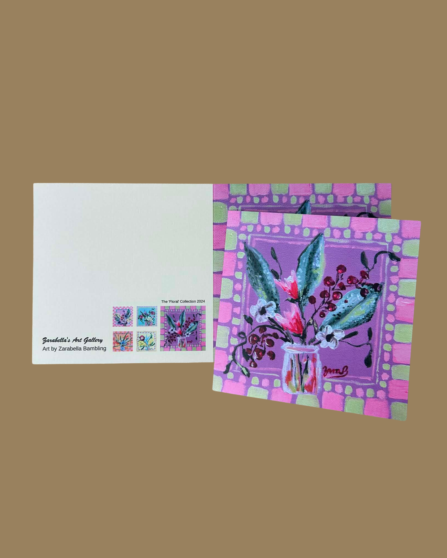 Mauve Floral Printed Greeting Card